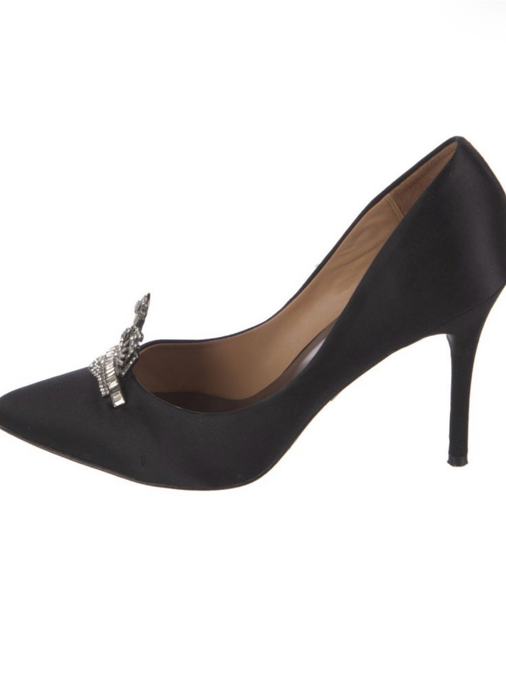 Badgley Mischka Black Satin Pointed Crystal-Embellished Heel